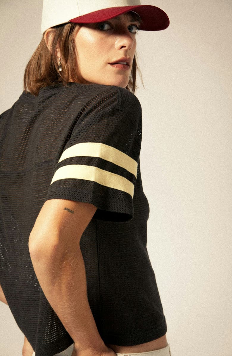 Brixton Varsity Football Open Stitch Cotton Blend Top, Alternate, color, Washed Black