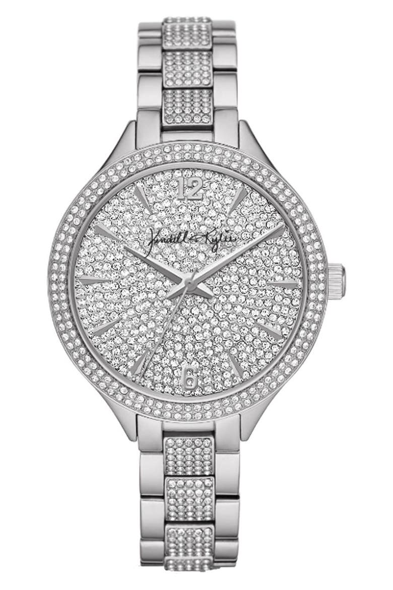 Glass Crystal Bezel Band Watch, 40mm, Main, color, SILVER