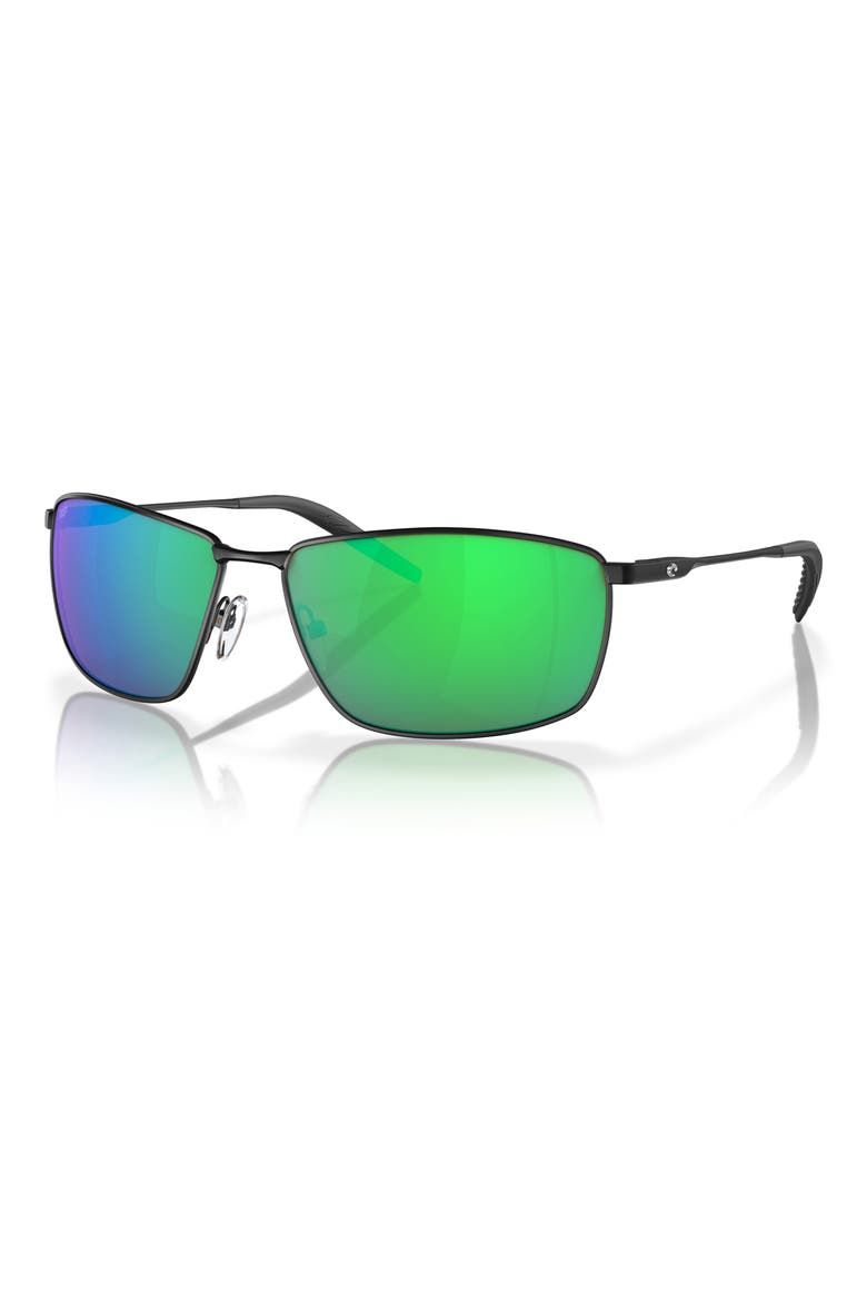 Turret 63mm Oversize Polarized Mirrored Rectangular Sunglasses, Alternate, color, BLACK / GREEN MIRROR 580P