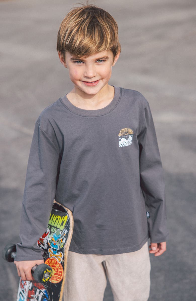 Feather 4 Arrow Kids' Outside Long Sleeve Graphic T-Shirt, Alternate, color, Charcoal