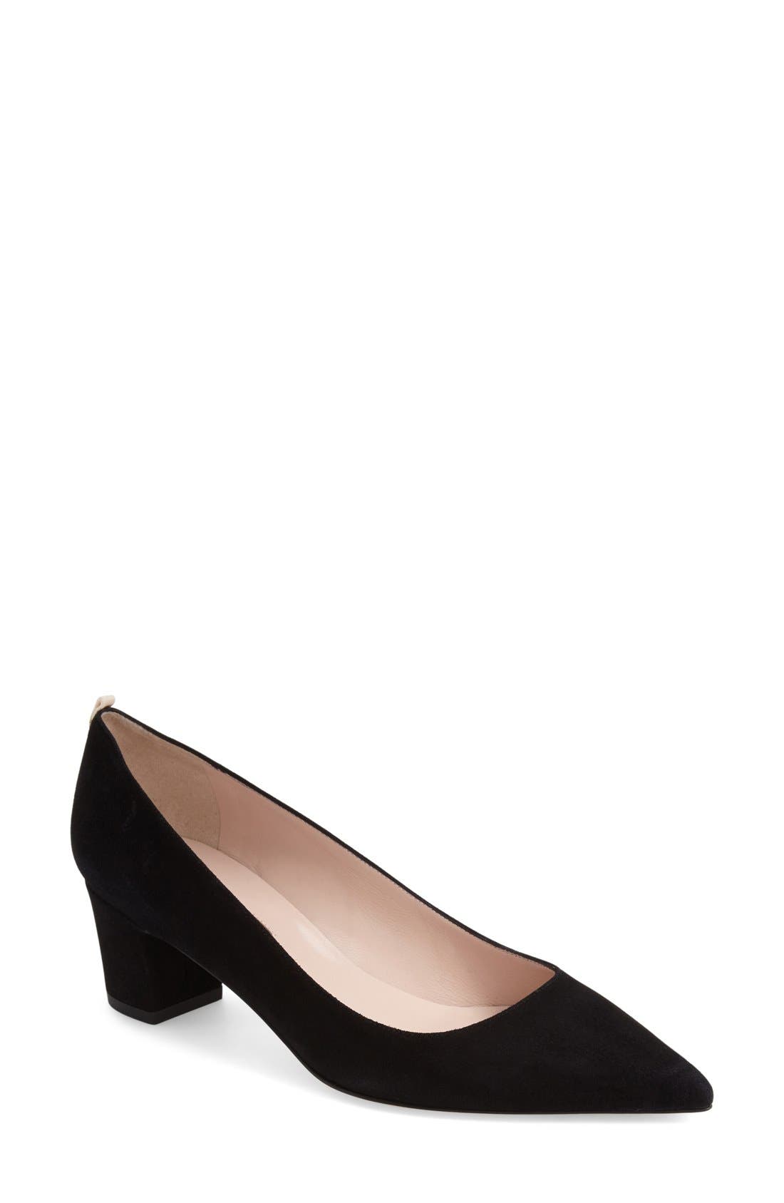 'Katrina' Pointy Toe Block Heel Pump, Main, color, BLACK SUEDE