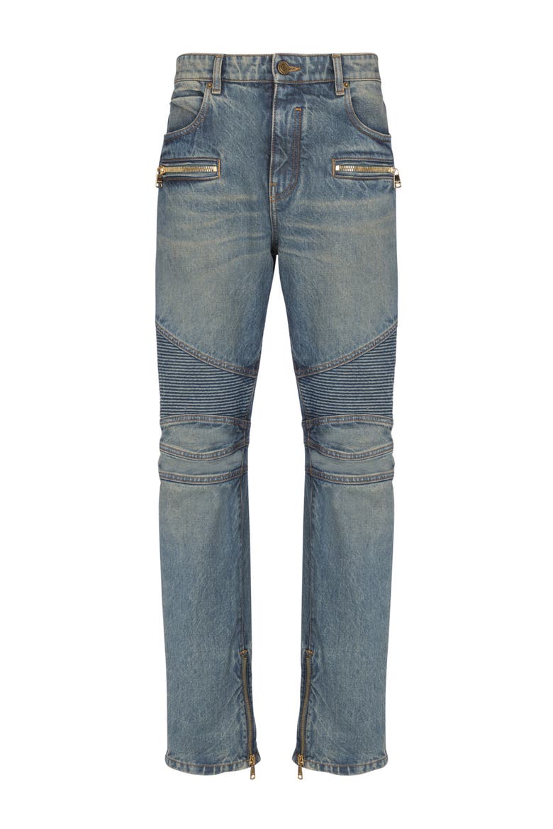 Biker jeans in vintage denim, Main, color, blue