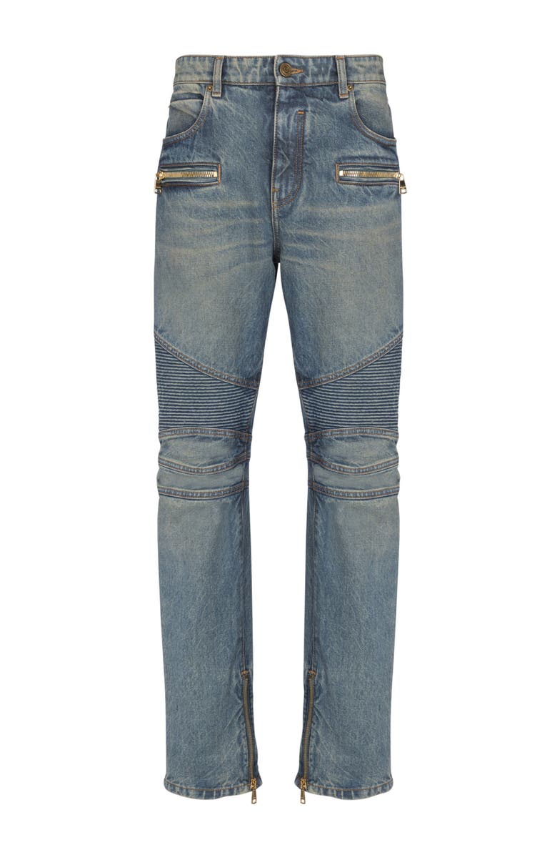 Balmain Biker jeans in vintage denim, Main, color, Blue