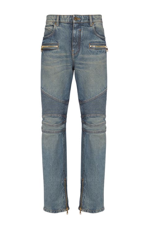 Biker jeans in vintage denim
