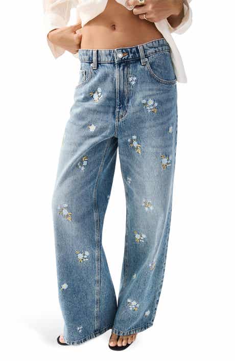 Floral Embroidered Straight Leg Jeans