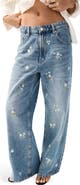 MANGO Floral Embroidered Straight Leg Jeans