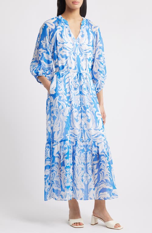 Julia Jordan Chiffon Midi Dress In Blue/ivory