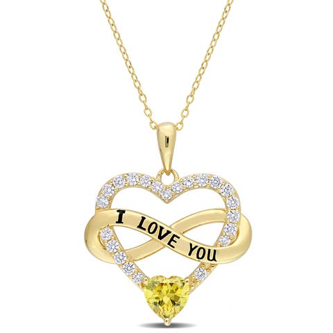 Color Zirconia Infinity Heart Necklace Yellow-Plated