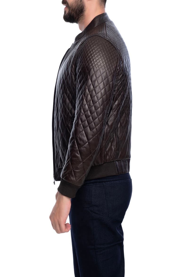 Quilted Leather Bomber Jacket, Alternate, color, DARK BROWN