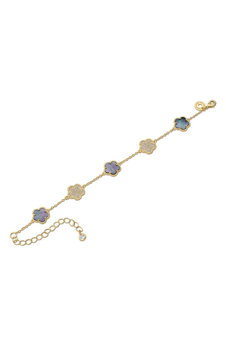 CZ by Kenneth Jay Lane Pavé Cubic Zirconia Clover Station Bracelet, Alternate, color, Abalone/ Gold