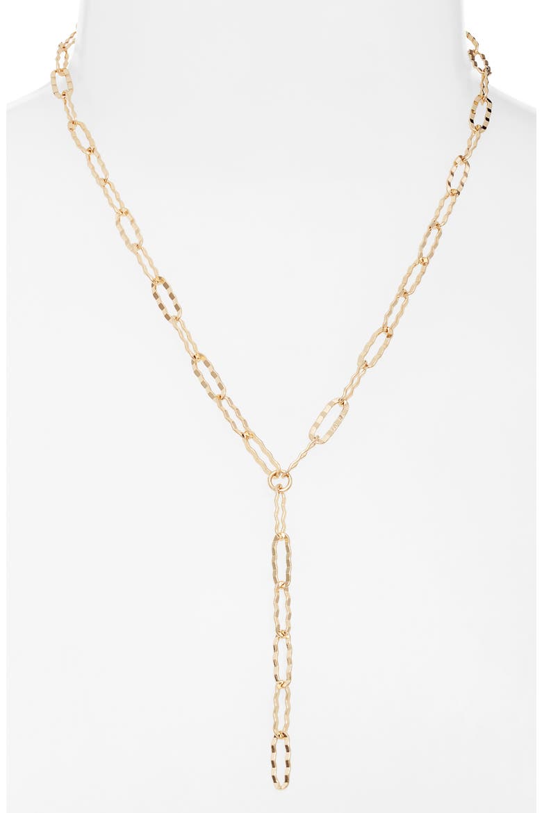 Hammered Paper Clip Chain Y-Necklace, Alternate, color, GOLD