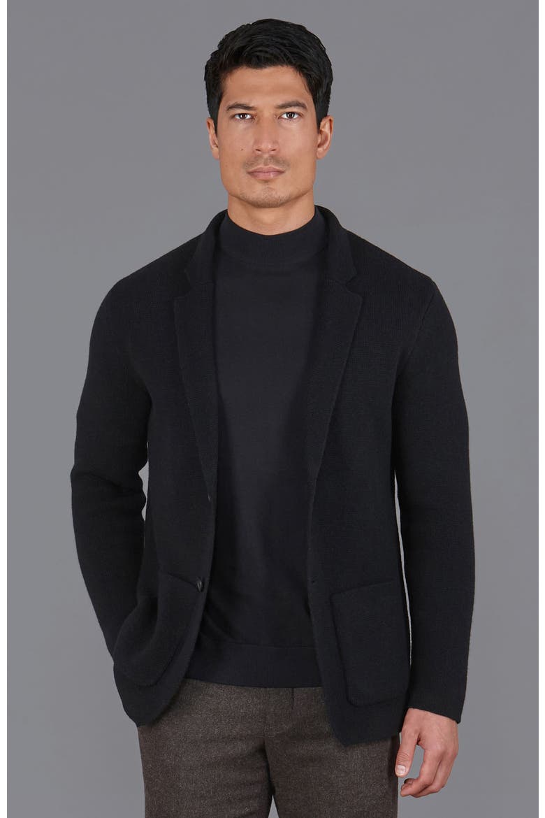 Midweight Lambswool Knitted Blazer, Main, color, Black