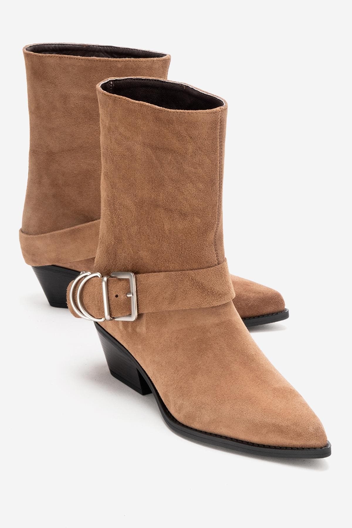 Velmor Leather Buckle Western Boot, Alternate, color, Cognac Suede