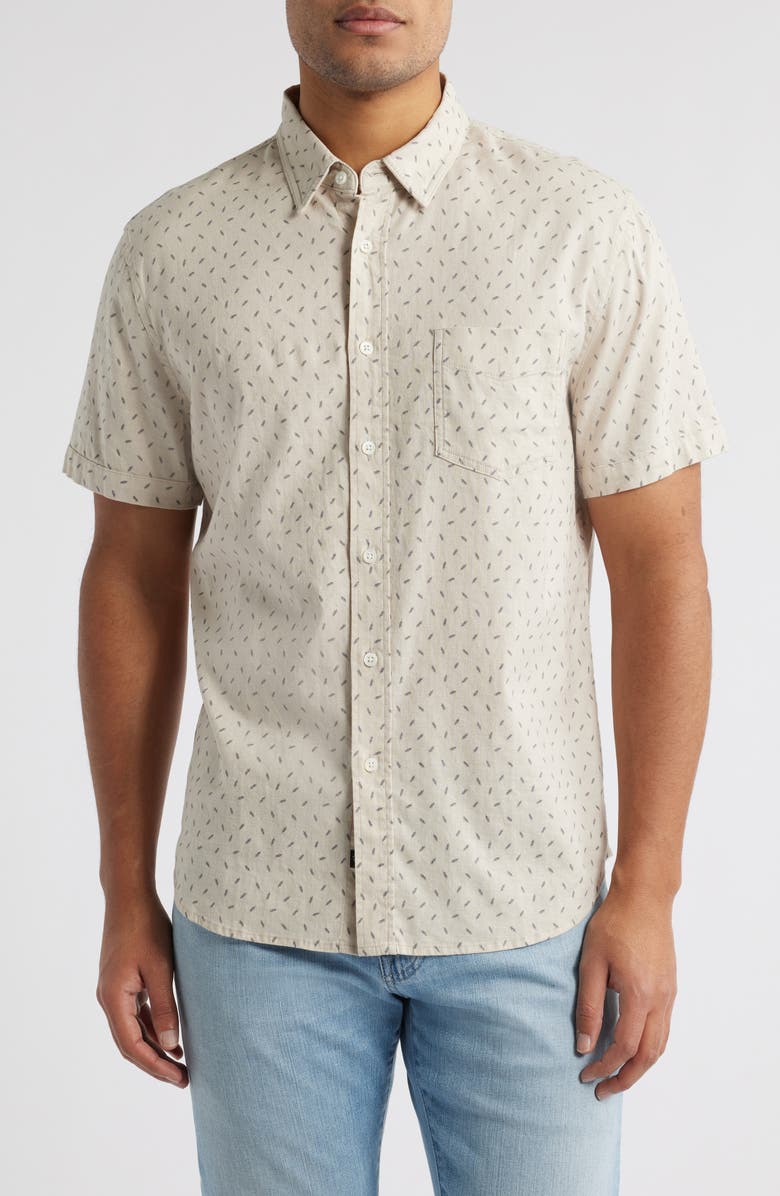 Rails Carson Short Sleeve Stretch Linen Blend Button-Up Shirt, Main, color, Petite Fronds Hummus