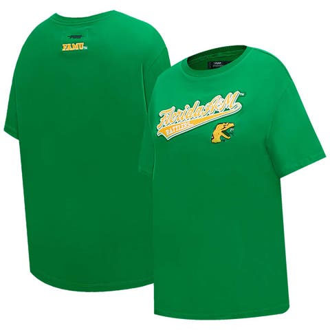 Women's Pro Standard Green Florida A&M Rattlers Script Tail Oversized Boyfriend T-Shirt