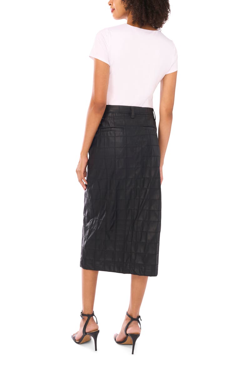 Windowpane Textured Faux Leather Skirt, Alternate, color, RICH BLACK