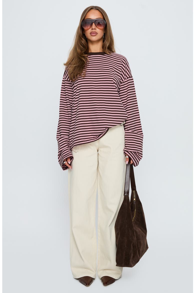 Settle Down Stripe Oversize T-Shirt, Alternate, color, PINK / BROWN STRIPE