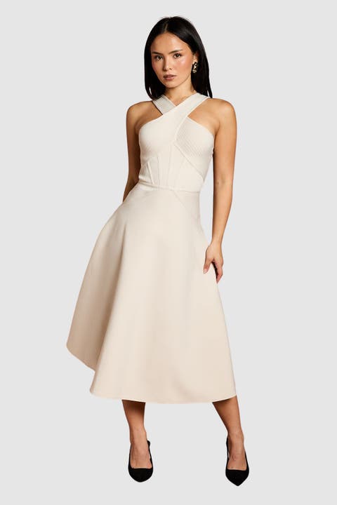 Petite Bandage Cross Neck Midi Dress