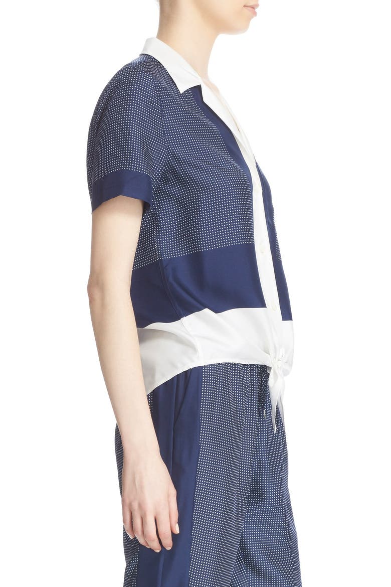 'Keira' Short Sleeve Tie Front Top, Alternate, color, PEACOAT/ BRIGHT WHITE