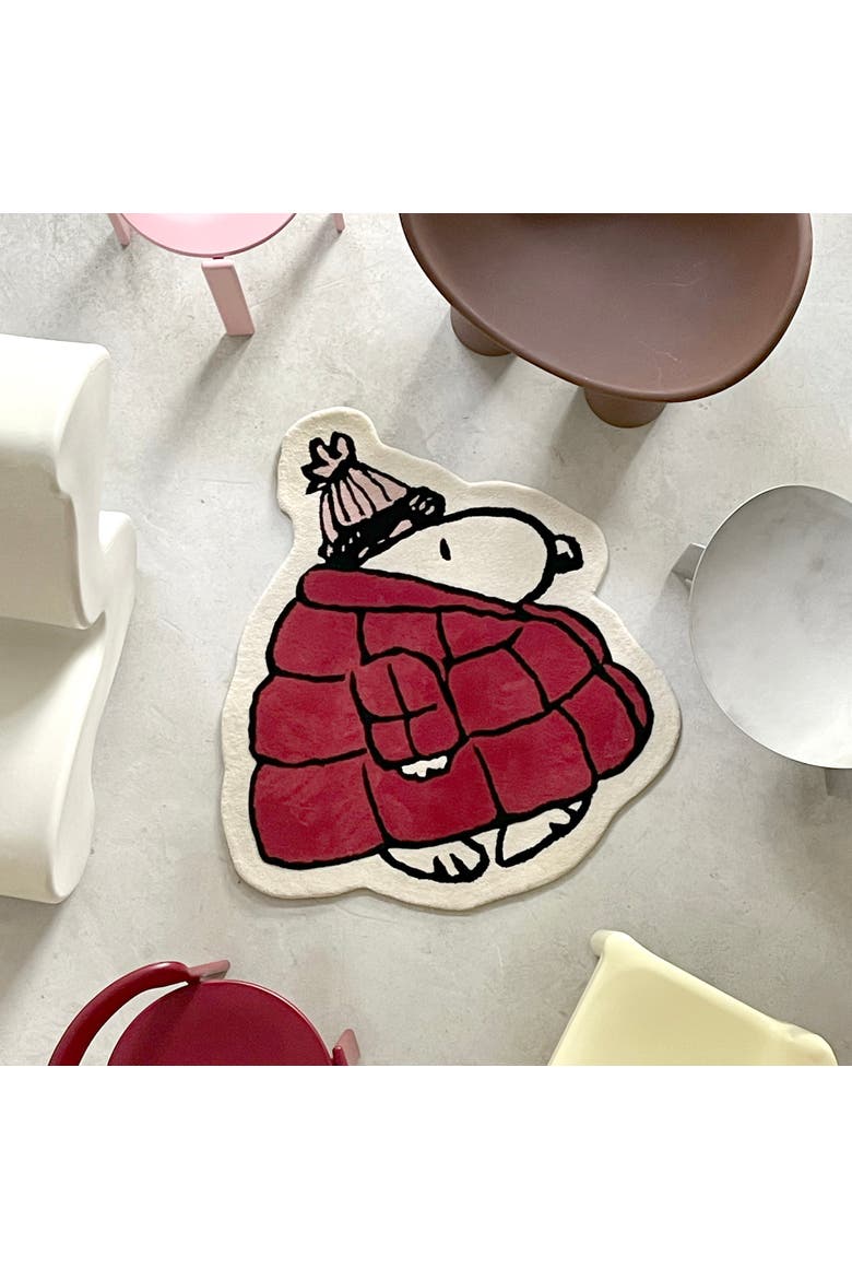 Peanuts Puffer Jacket Rug, Alternate, color, Black / White / Red