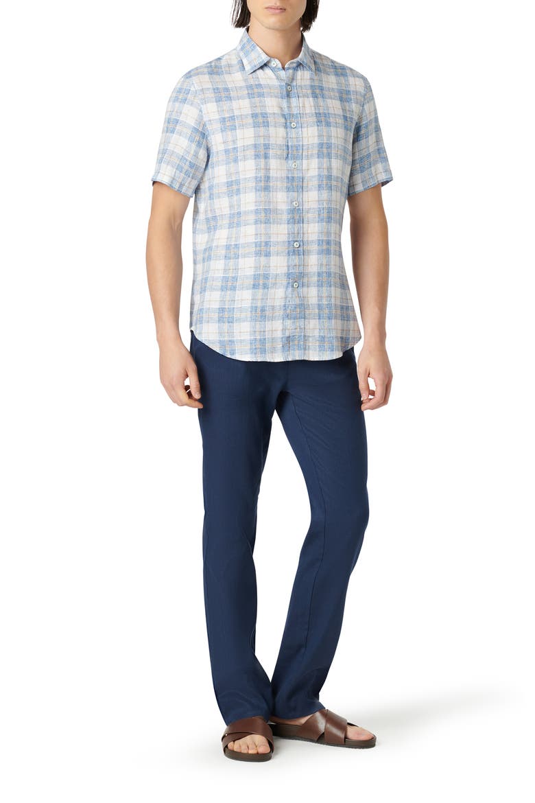 Orson Shaped Fit Short Sleeve Linen Button-Up Shirt, Alternate, color, CLASSIC BLUE