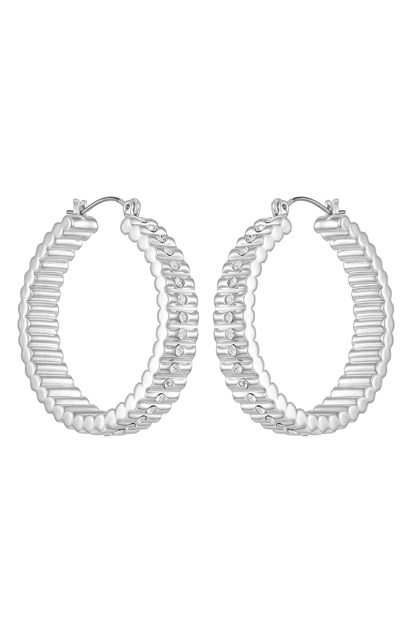 Vince Camuto Pavé Crystal Ribbed Hoop Earrings