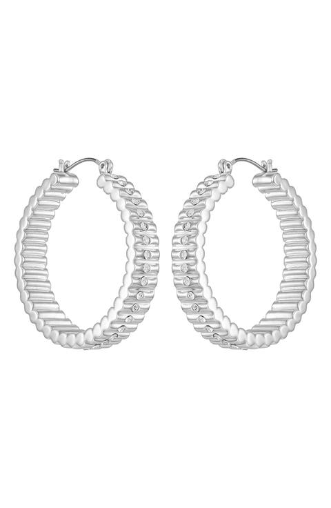 Pavé Crystal Ribbed Hoop Earrings