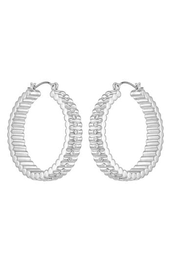 Vince Camuto Pavé Crystal Ribbed Hoop Earrings In Metallic