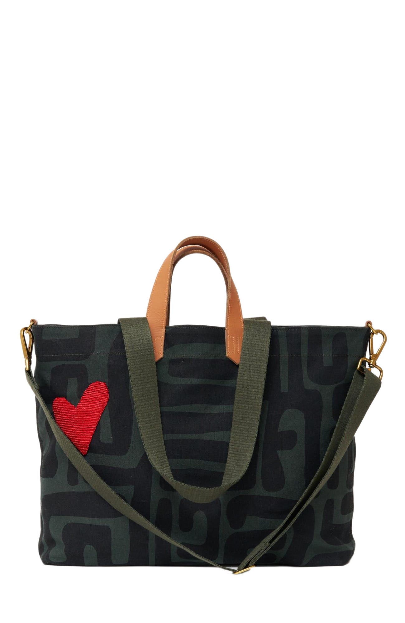 Ubuntu Life Carryall Bag - Safari Kuba with Red Beaded Heart, Main, color, 