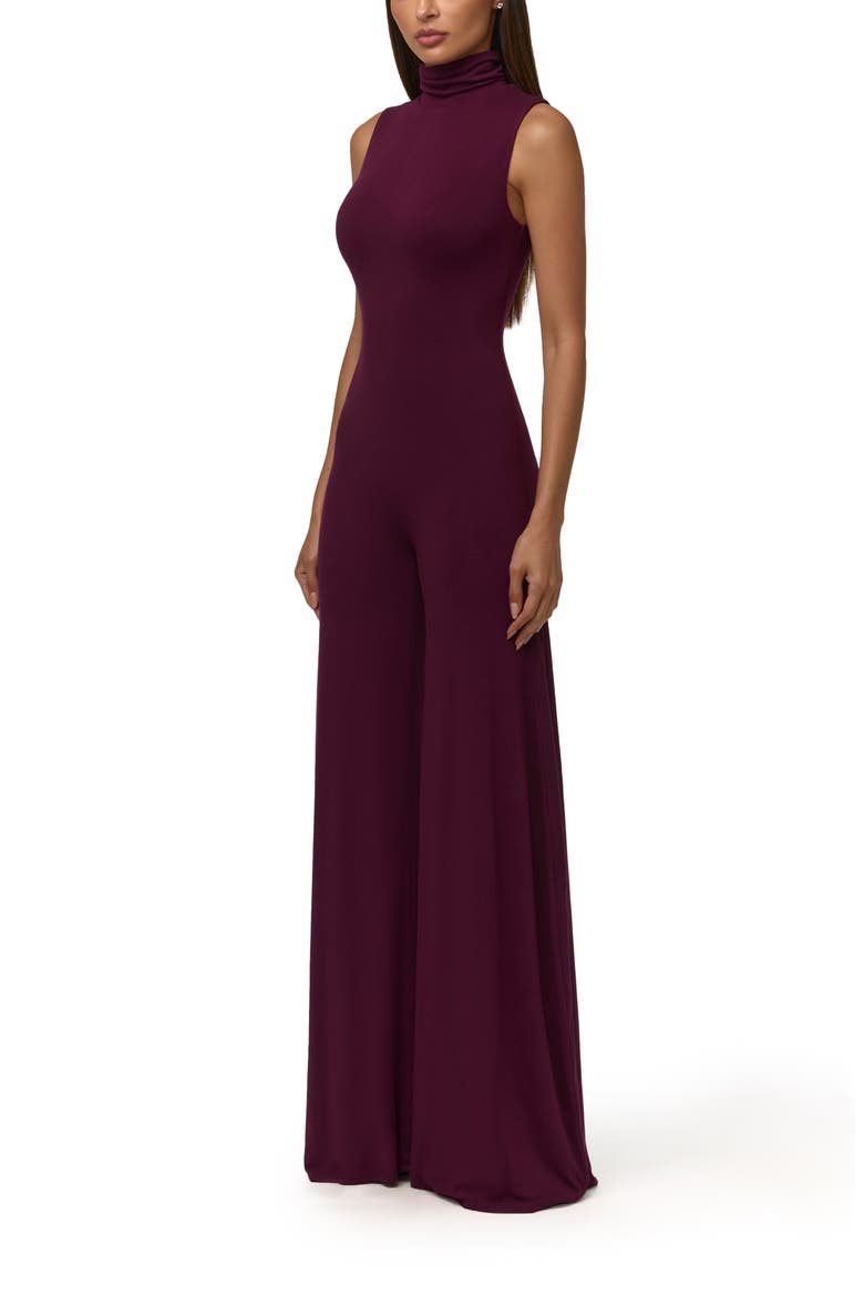 Scrunch Neck Straight Leg Jumpsuit, Alternate, color, DARK PLUM