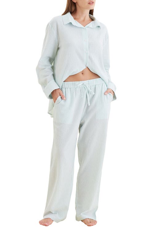 Shop Papinelle Sabine Stripe Seersucker Pajamas In Eggshell/white Stripe