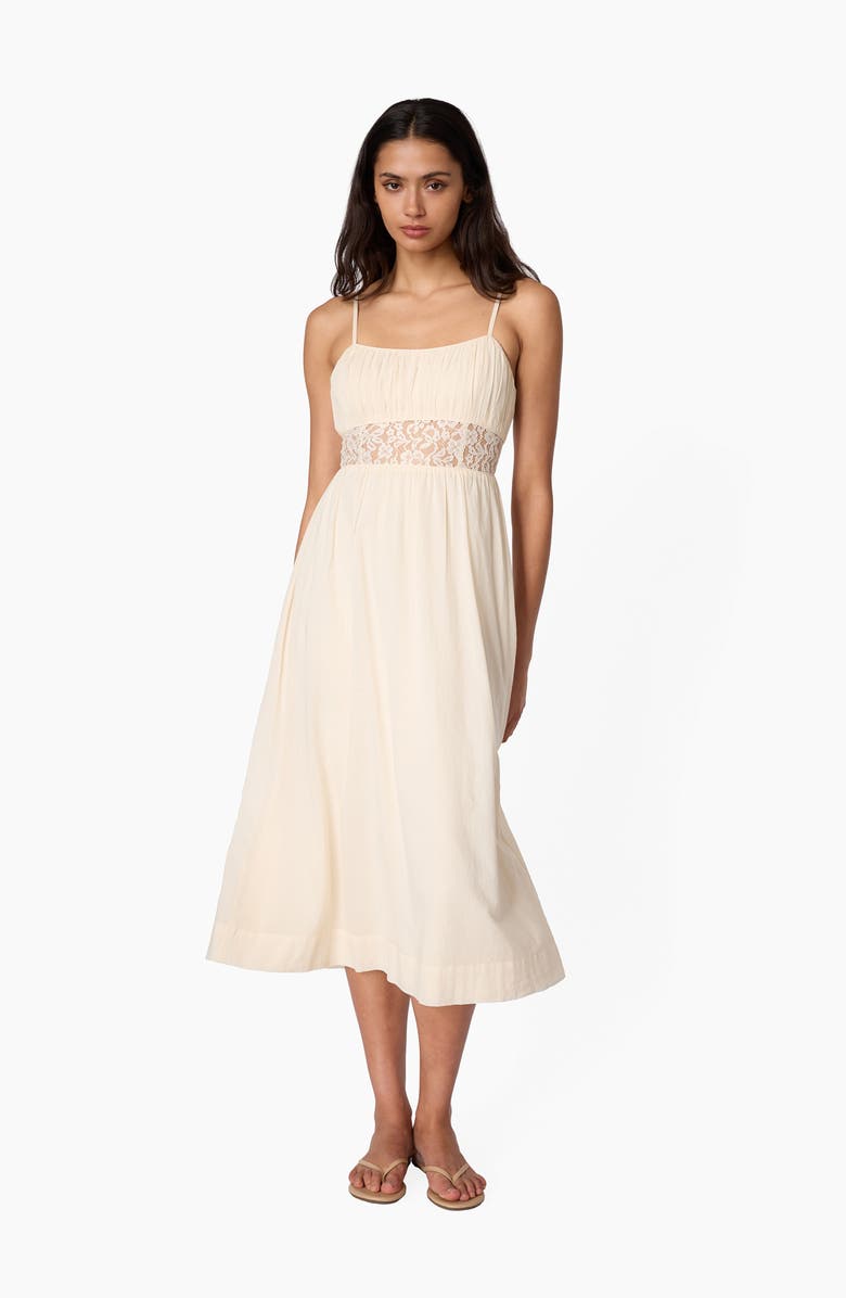 CAMI NYC Octavia Lace Inset Cotton Midi Dress, Alternate, color, Bone