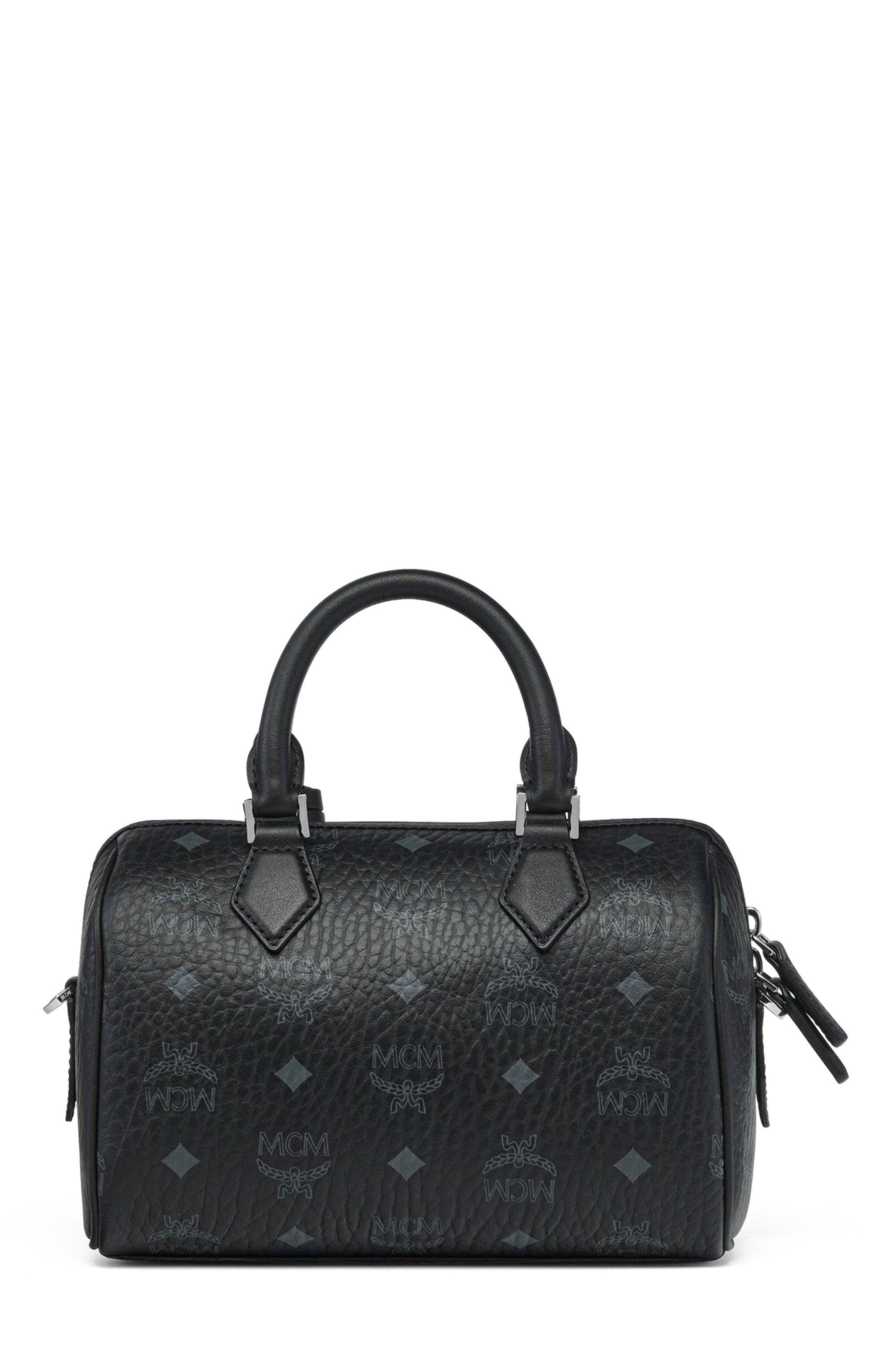MCM Small Ella Boston Bag in Visetos, Alternate, color, Black