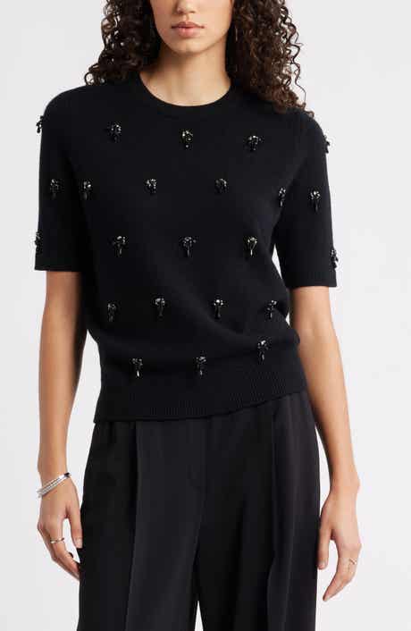 Nordstrom Embellished Short Sleeve Wool & Cashmere Sweater