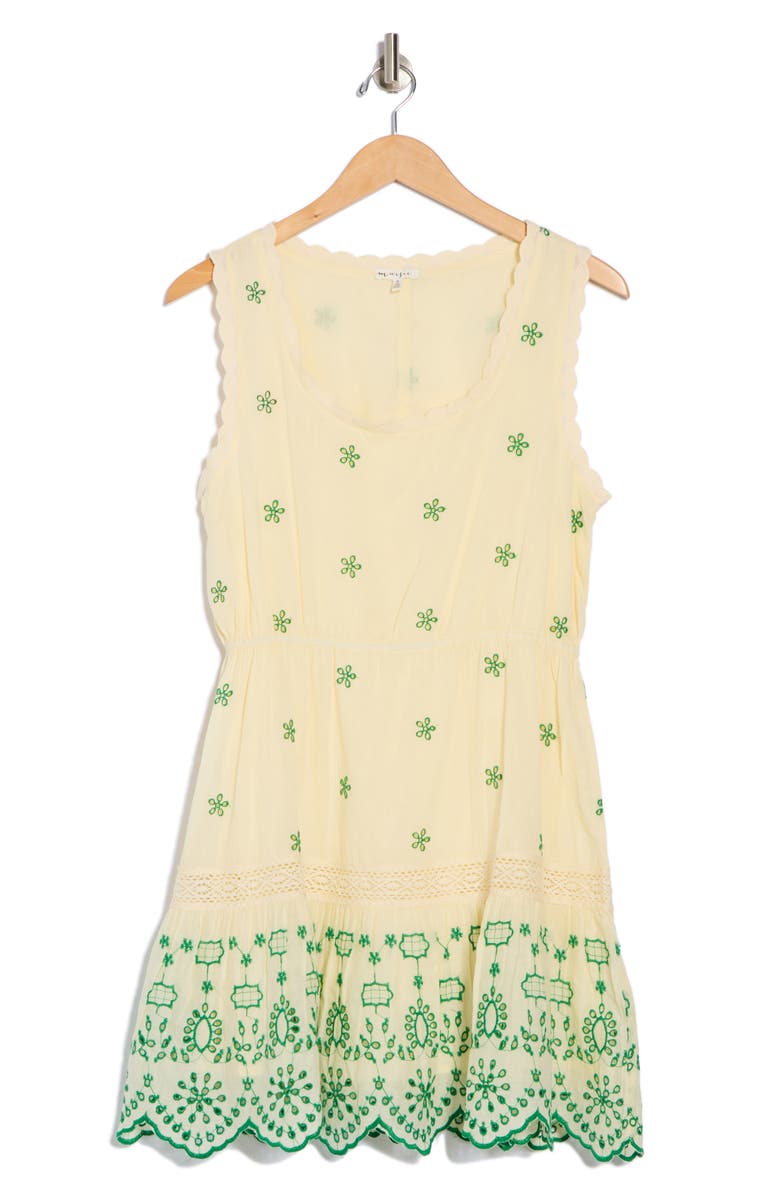 Maisie Embroidered Eyelet Sleeveless Cotton Minidress, Alternate, color, Green/ Ivory