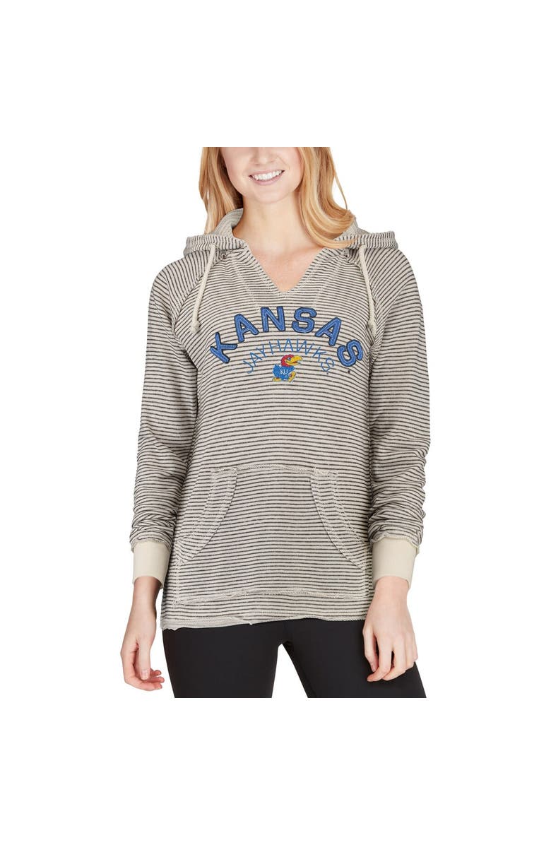 BLUE 84 Women's Blue 84 Cream Kansas Jayhawks Striped French Terry V-Neck Pullover Hoodie, Alternate, color, Cream