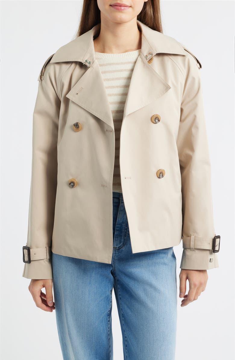 Tommy Hilfiger Belted Crop Trench Coat, Alternate, color, Stone