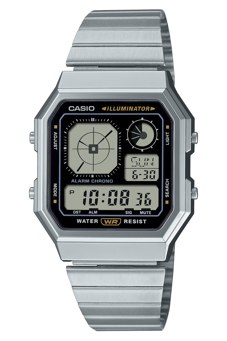 Vintage Multiface Digital Bracelet Watch, 40.5mm × 33.9mm, Main, color, SILVER