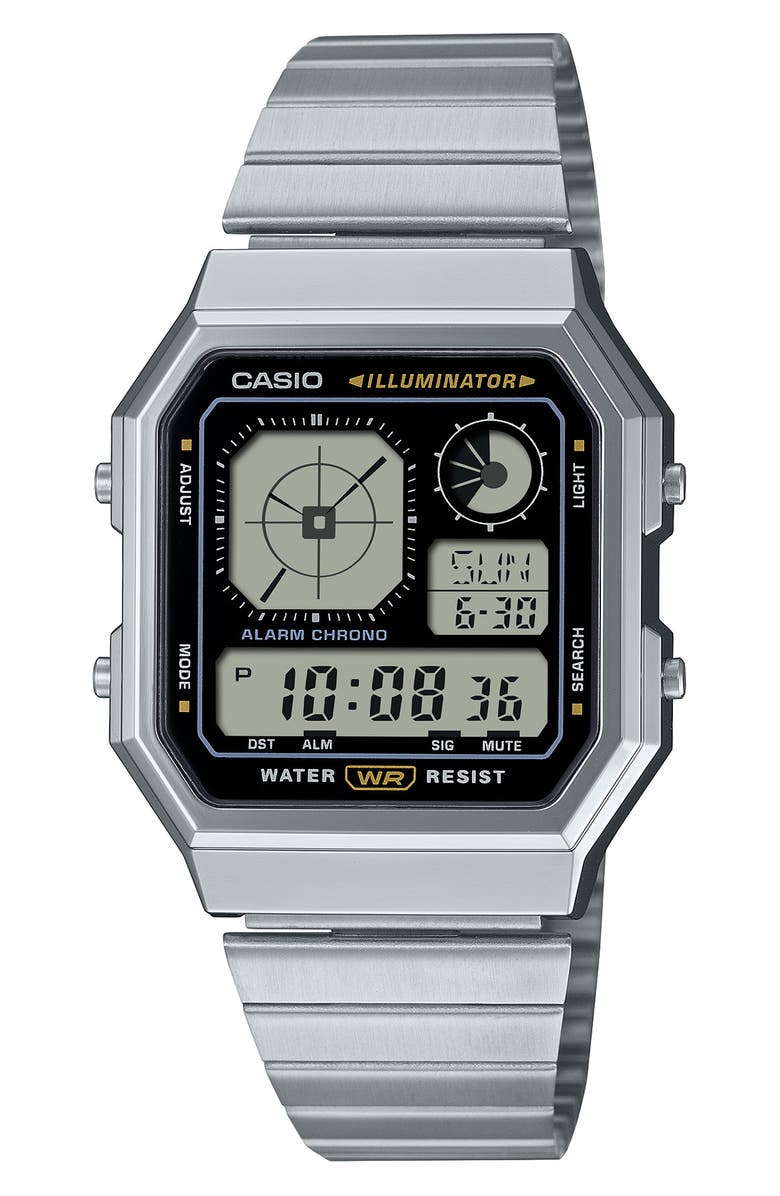CASIO Vintage Multiface Digital Bracelet Watch, 40.5mm × 33.9mm, Main, color, Silver