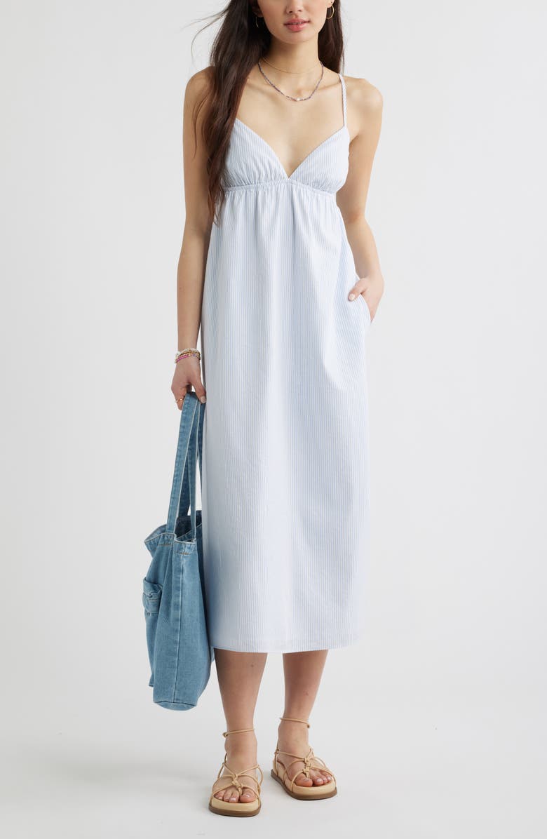 Open Edit Stripe Cotton Blend Midi Dress, Alternate, color, Blue- White Orbital Stripe