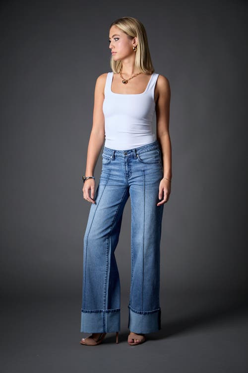 Blue Revival Cuffed Low Rise Recycled Wide Leg Jeans In Medium Tel Aviv