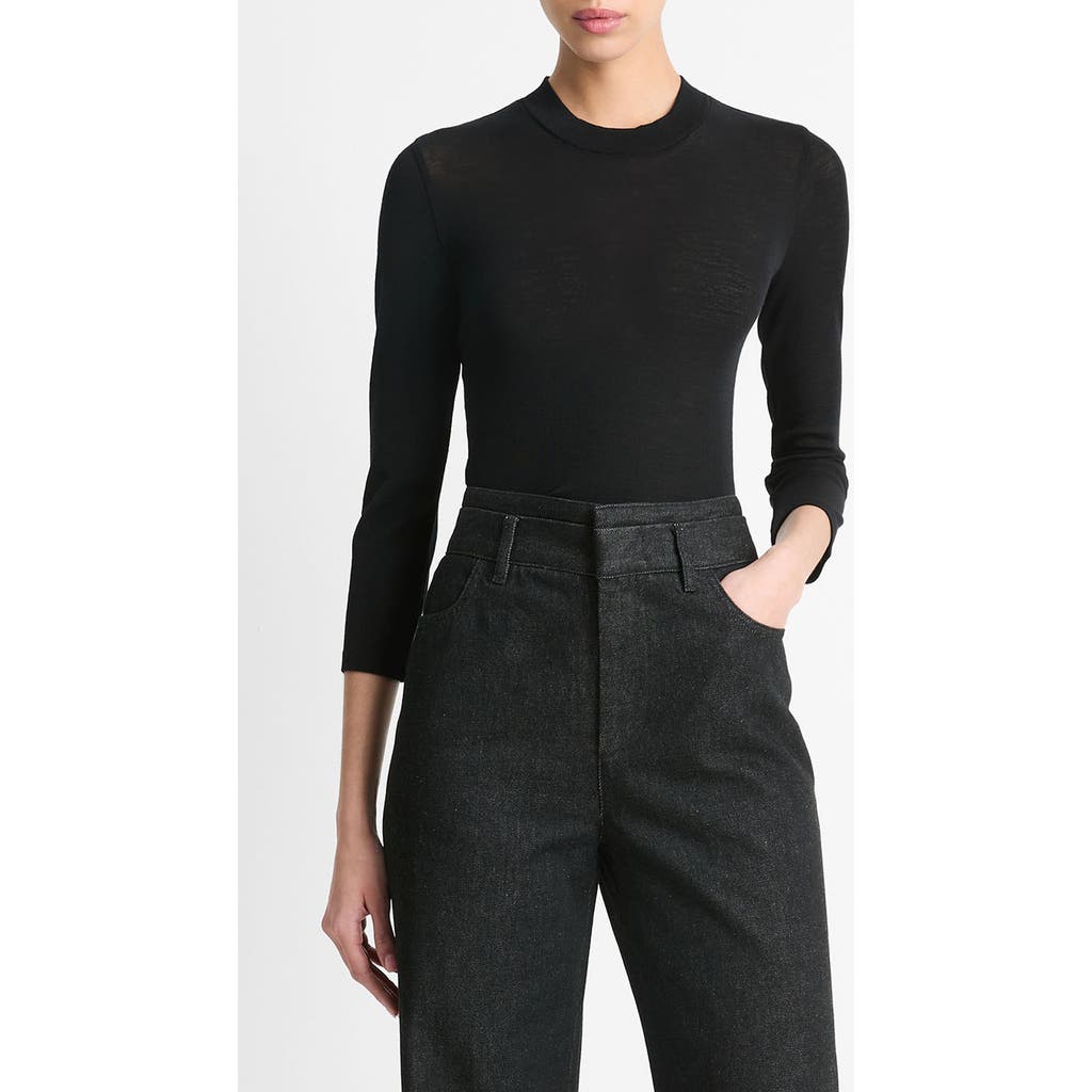 Vince Crewneck Wool Top In Black