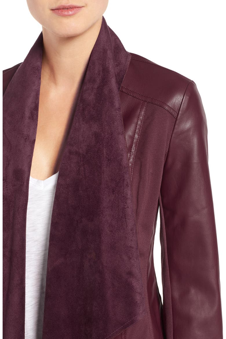 'Ana' Faux Leather Drape Front Jacket, Alternate, color, BERRY