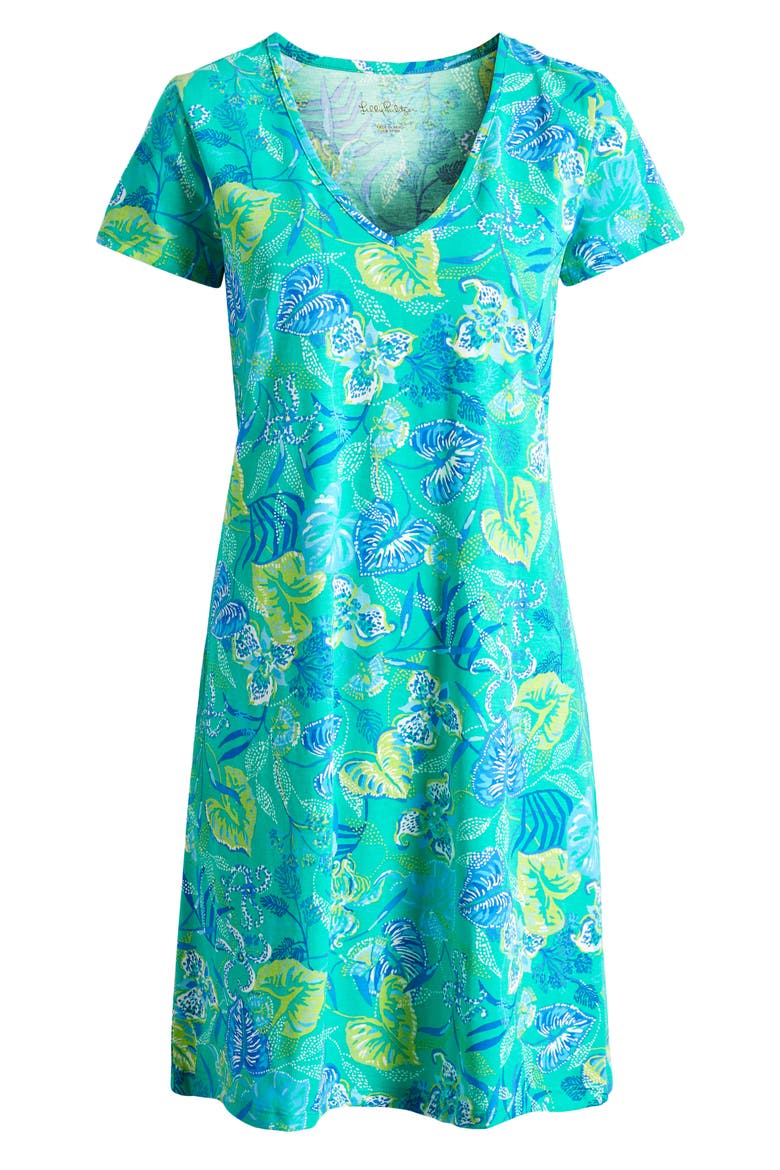 Etta Floral Pima Cotton Shift Dress, Alternate, color, BOTANICAL GREEN IN A FLUTTER