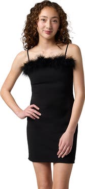 Un Deux Trois Thin Strap Mini Feather Dress