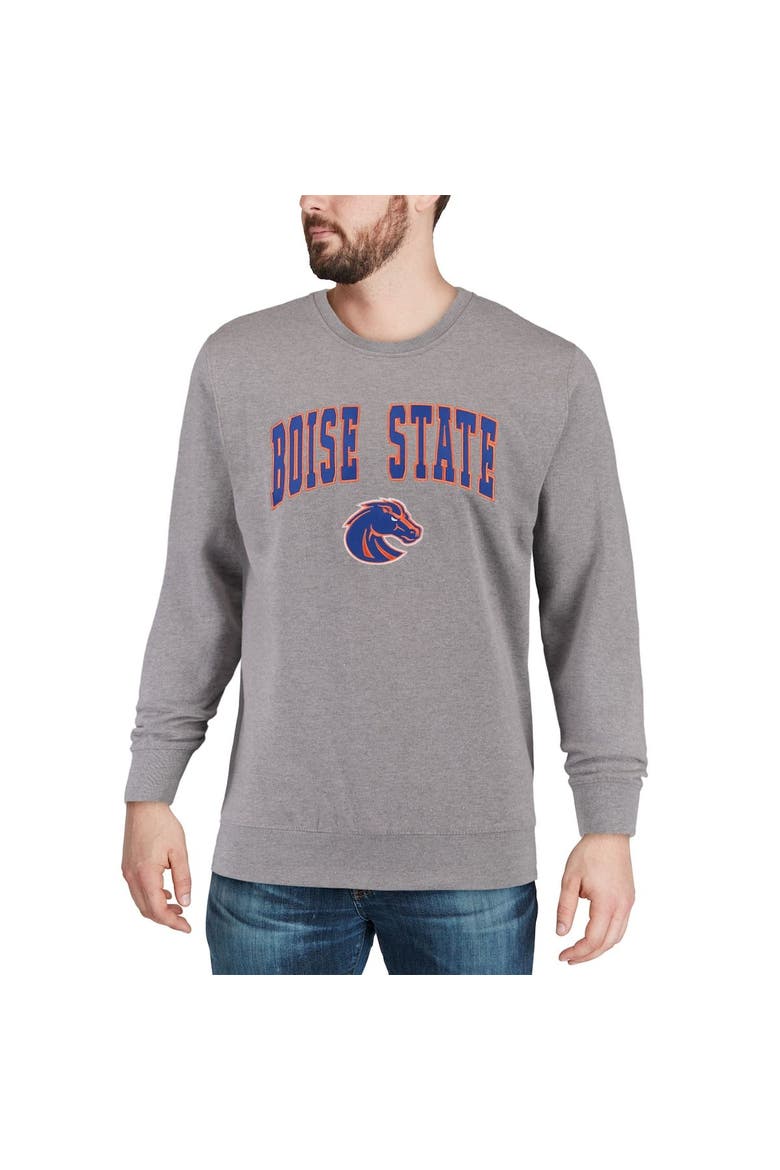 Men's Colosseum Heather Gray Boise State Broncos Arch & Logo Crew Neck Sweatshirt, Alternate, color, Heather Gray