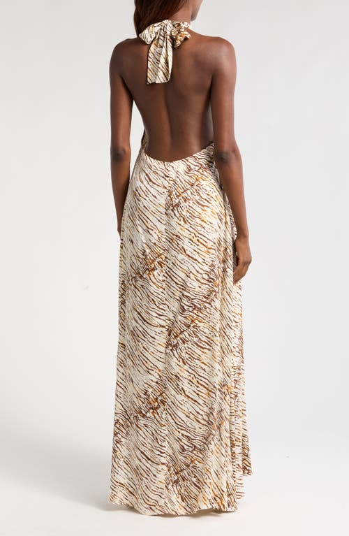 Shop Elan Stripe Cover-up Halter Maxi Dress In Neutral Sahara