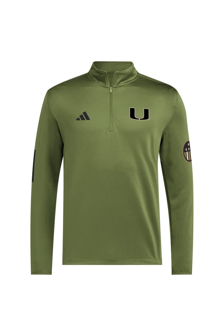 Men's adidas Green Miami Hurricanes Half-Zip Golf Jacket, Alternate, color, Green