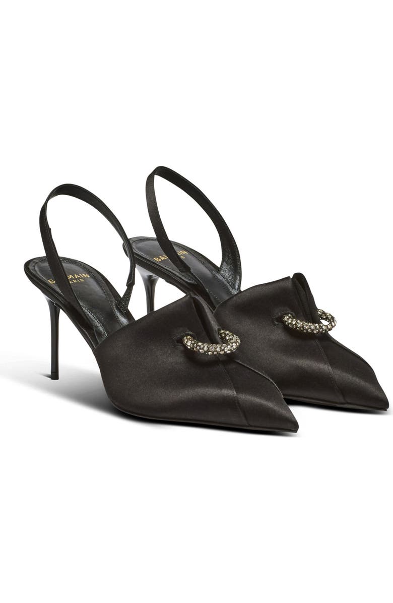 Balmain Satin slingbacks with piercing, Main, color, Black