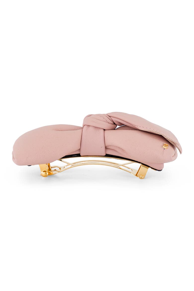 Leather bow barette, Alternate, color, pink